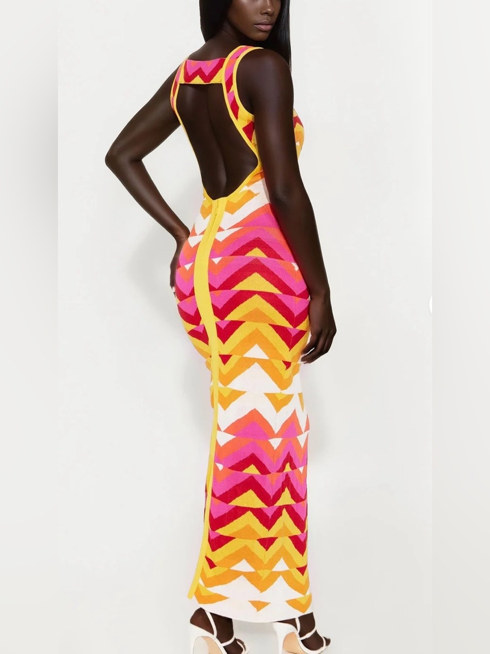 Vibrant Chevron Knit Maxi Dress - Pink & Yellow